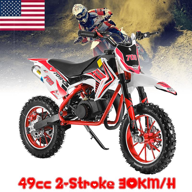 49cc 2-Stroke Kids Dirt Bike,Mini Dirt Bike,Dirt Bike for Kids 8-14,Gas Power Pocket Rocket Bike,Gas Motorcycle with Front Rear Disc Brakes,Off Road Mini Motorcycle Max Load 220LBS