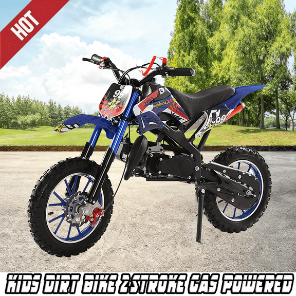 49cc 2-Stroke Kids Dirt Bike, Mini Dirt Scooter Bike Pocket, Off Road Gas Power Mini Pocket Motorcycle with Front Rear Disc Brakes, Pocket Gas Motorbike, Racing Max Speed 40km/H