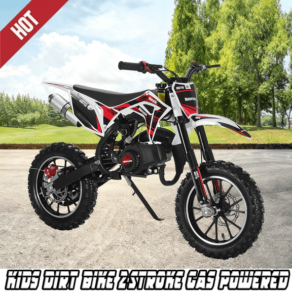 49cc 2-Stroke Kids Dirt Bike, Mini Kid Dirt Bike, Kids Motorcycle Gas Power Pocket Rocket Bike, Off Road Mini Motorcross, Children Pocket Motorbike with Front Rear Disc Brakes