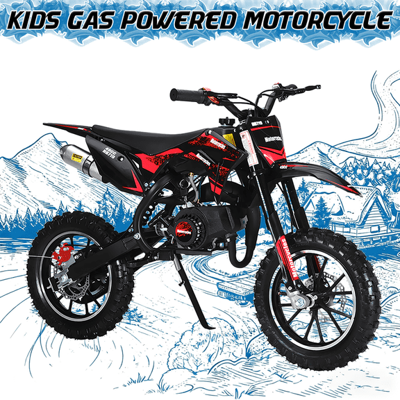 49cc 2-Stroke Kids Dirt Bike, Mini Kid Dirt Bike, Kids Motorcycle Gas Power Pocket Rocket Bike, Off Road Mini Motorcross, Children Pocket Motorbike with Front Rear Disc Brakes