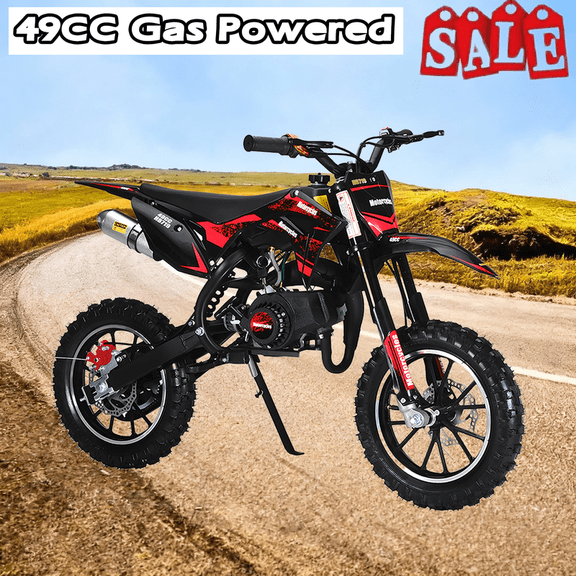 49cc 2-Stroke Kids Dirt Bike, Pocket Gas Motorbike, Off Road Gas Power Mini Pocket Motorcycle with Front Rear Disc Brakes, Mini Dirt Scooter Bike Pocket, Racing Max Speed 40km/H