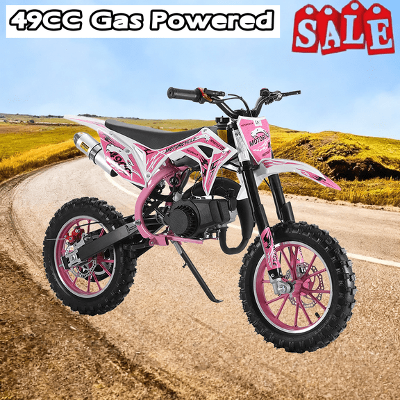 49cc 2-Stroke Kids Dirt Bike | Pro Gas Pocket & Power Motorcycle | Off-Road 10" Tire | Inverted Hydraulic Shock Absorption | Easy Pull Start