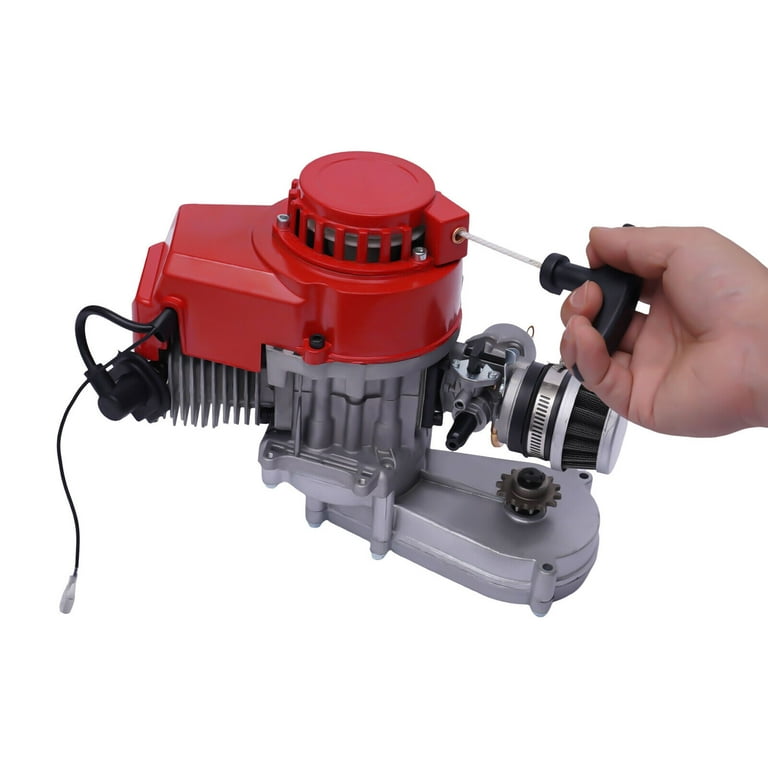 49cc 50cc Big Bore Pocket Bike Engine 2 Stroke Motor Pull Start Engine with Cylinder CNC Engine Cover DIY Engine Handle Grip Throttle Cable Air Filter Fit Pocket Bike