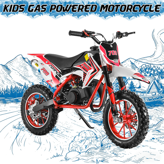 49cc Dirt Bike, 2 Stroke Dirt Bike for Kids, Off-Road Mini Motorcycle, Kids Dirt Bike Max Load 220LBS, Gas Power Pocket Rocket Bike, Dirt Bike Gas Powe with Improved Disc Brakes