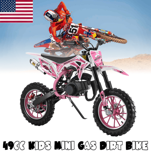 49cc Dirt Bike Motocross Motorcycle for Adults & Kids, 2-Stroke Gas Power - Off-Road Tires Shock Absorption Springs Soft Seat Cushion Pocket Motorbike with Front Rear Disc Brakes for Youth Riders