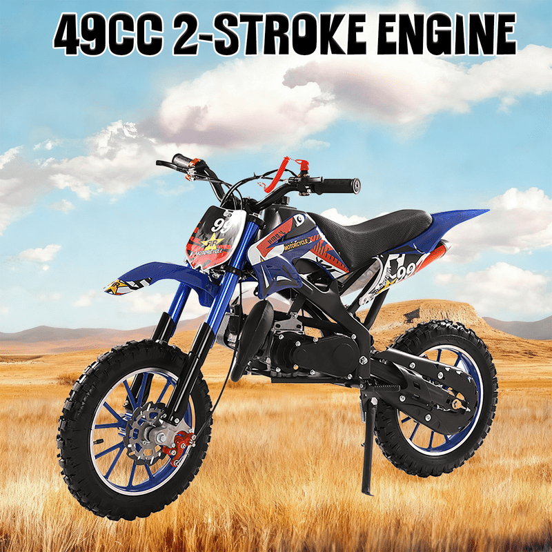 49cc Dirt Bike Motocross Motorcycle for Adults & Kids, 2-Stroke Gas Power - Off-Road Tires Shock Absorption Springs Soft Seat Cushion Pocket Motorbike with Front Rear Disc Brakes for Youth Riders