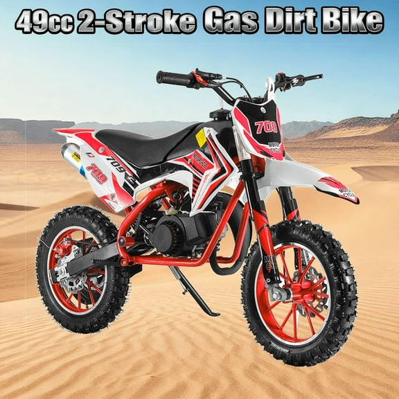 49cc Dirt Bike Motocross Motorcycle for Adults & Kids, 2-Stroke Gas Power - Off-Road Tires Shock Absorption Springs Soft Seat Cushion Pocket Motorbike with Front Rear Disc Brakes for Youth Riders