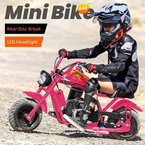 49cc Dirt Bike with Rear Disc Brake and Upgrade 4-Stroke Engine Gas Mini Bike Max Speed 40KM/H,Reinforced Chain Guard & Anti-Slip Tires,Max Loading 165 lbs,Pink