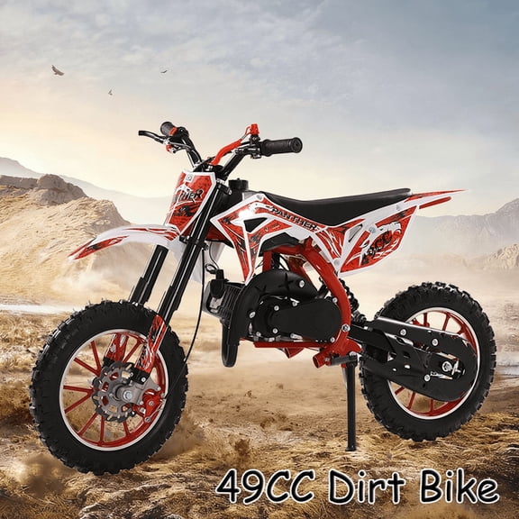49cc Dirt Bike for Kids & Adults, 2-Stroke Mini Bike with Off Road Tires, Front & Rear Disc Brakes, Pull Start Pit Bike, 25MPH Maximum Speed