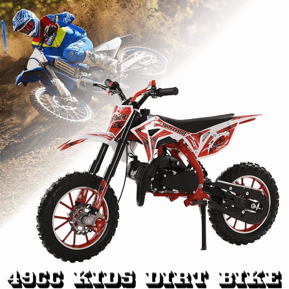 49cc Gas Dirt Bike - 2 Stroke Motorcycle with Off-Road Tires, Dual Disc Brakes & Shock Absorbers - Beginner Motocross Bike with Comfort Seat Cushion for Youth Children Riders