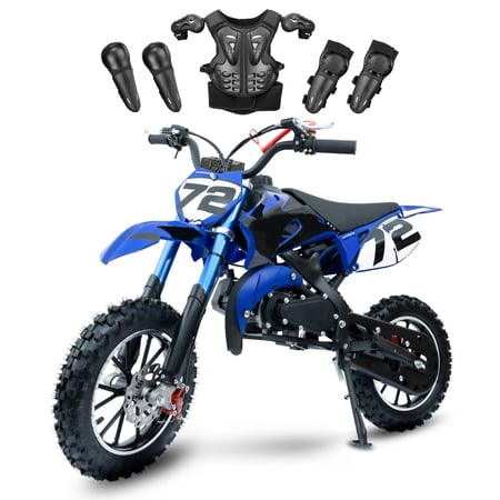 49cc Gas Dirt Bike for Ages 13+, 2-Stroke Gas Powered Mini Dirt Bike with Pull Start Engine, Up to 24 MPH Off-Road Dirt Bike with Front & Rear Suspension, Dual Disc Brakes & Kill Switch