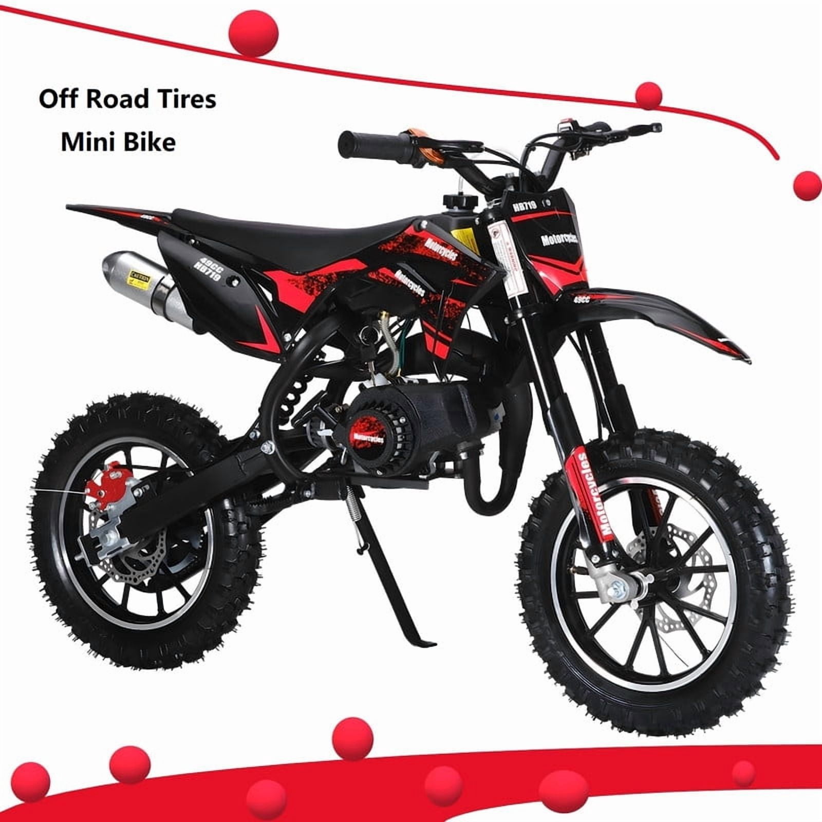 49cc Gas Powered Mini Bike, 2-Stroke Mini Off-road Motorcycle for Kids, Dirt Bike Front Rear Disc Brakes, Shock Absorption Pocket Motorbike, Up to 25 Mph, Max Load 330 LBS Red