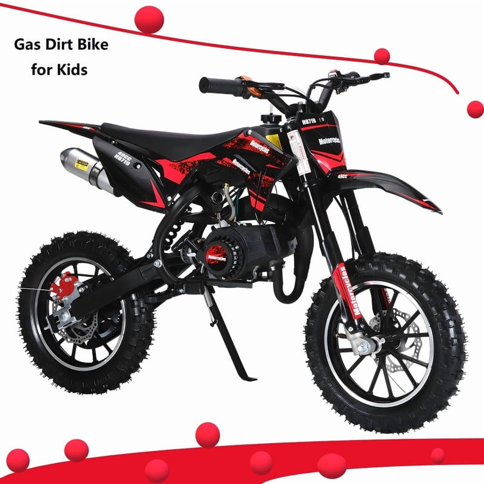 49cc Gas Powered Mini Bike | Mini Off-road Motorcycle for Kids | 2-Stroke Dirt Bike | Up to 25 Mph Pit Bike | Off-Rode Tire, Front Rear Disc Brakes, Max Load 330 LBS Red