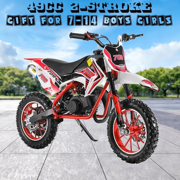 49cc Kid Dirt Bike,2-Stroke Gas Power Motocross Bike for Kids with Off-Rode Tire, Pocket Rocket Bike with Front Rear Disc Brakes, Off Road Mini Motorcycle, Racing Max Speed 40KM/H