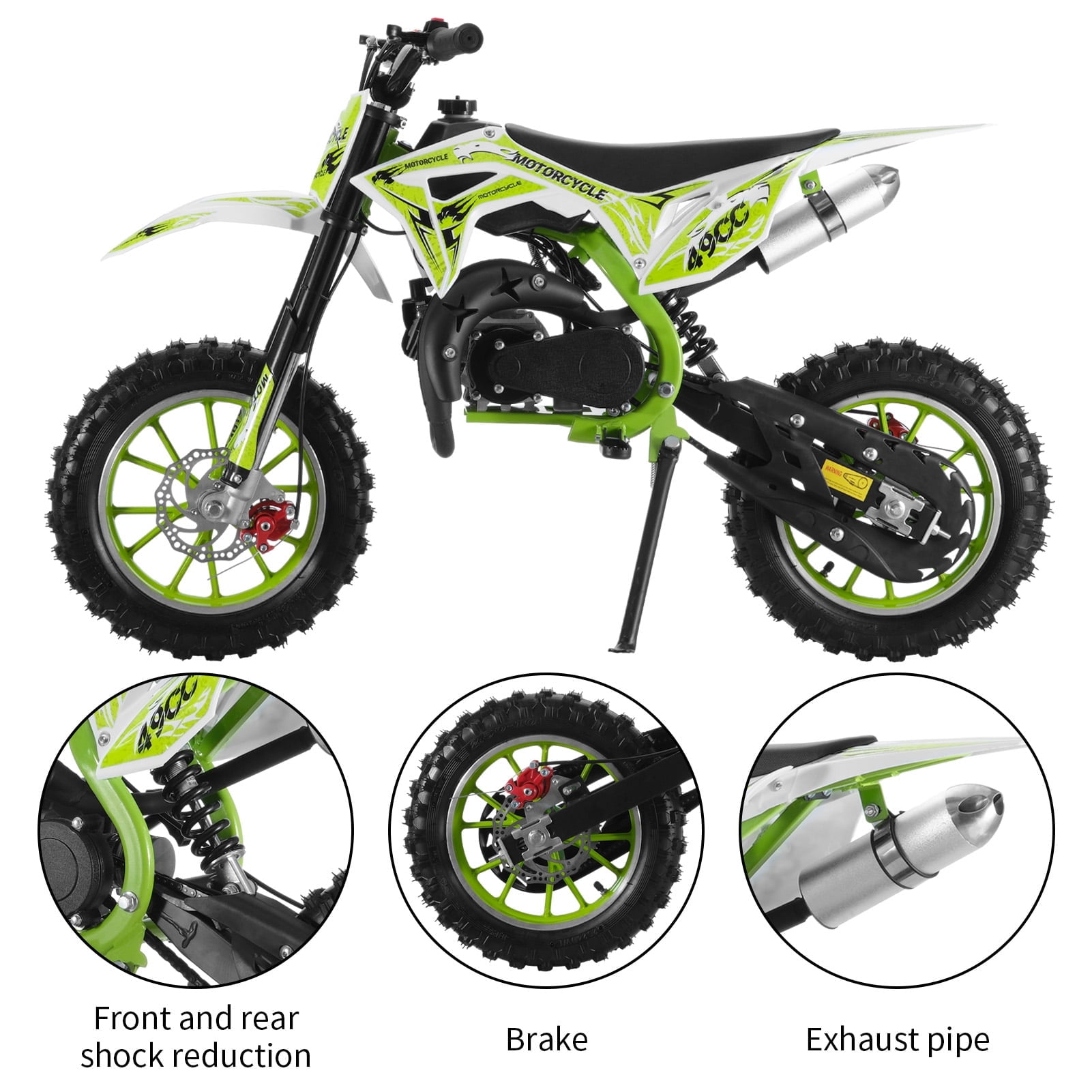 WETLA 49cc Kids Dirt Bike, 2-Stroke Gas Power Motocross, Off Road Mini Motorcycle, Children Pocket Motorbike with Front Rear Disc Brakes, Pull Start