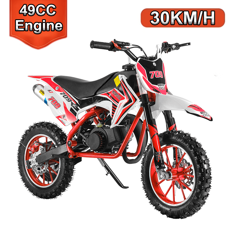 49cc Kids Dirt Bike, 2-Stroke Gas Power Motocross, Off Road Mini Motorcycle, Children Pocket Motorbike with Front Rear Disc Brakes & Handlebar Switch & Off-Road Tires