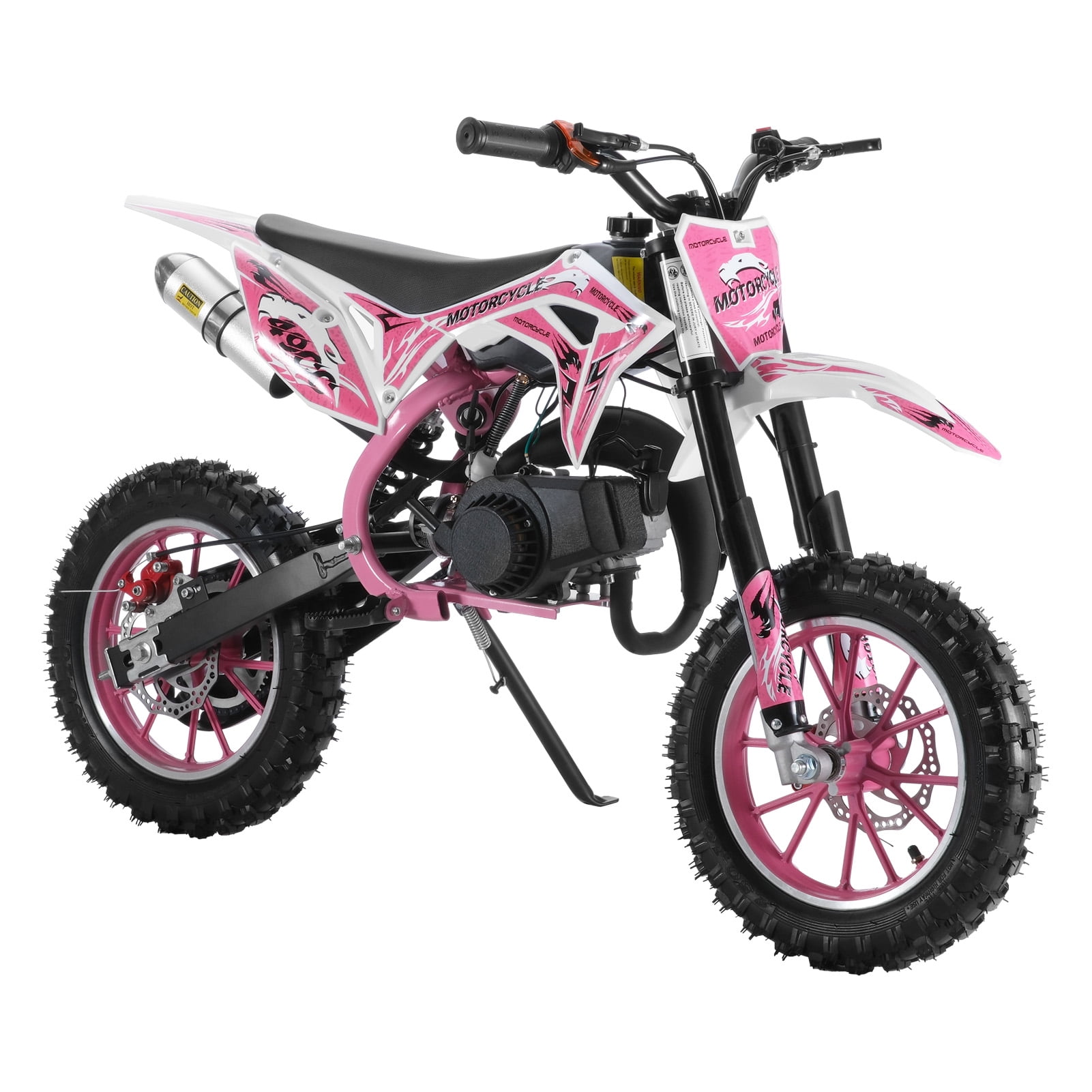 49cc Kids Dirt Bike 2-Stroke, Gas Power Motorcycle Off Road Motocross Gas Dirt Bike with Front Rear Disc Brakes for Beginner Motocross Bikes for Kids 7-12 (Max 24KM/H 150KG Load) Pink