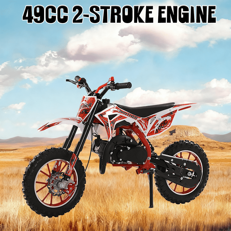 49cc Kids Dirt Bike, 2-Stroke Gas Powered Mini Motocross Motorcycle for Ages 6-12, Off-Road Dirtbike with Dual Disc Brakes, Shock Absorption, 10-Inch Tires, Max Speed 40KM/H, Supports 220 LBS