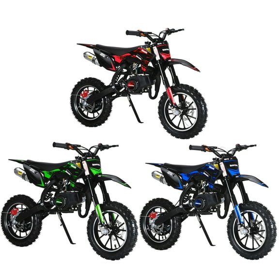 49cc Kids Dirt Bike, 2-Stroke Gas Powered Mini Motorcycle with Front & Rear Disc Brakes, 10" Off-Road Tires, Pull Start, Shock Absorption, Soft Seat Cushion, Blue