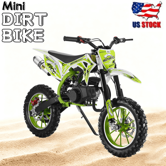49cc Kids Dirt Bike - 2-Stroke Mini Motorcycle with Front and Rear Disc Brakes, Shock Absorption, Soft Seat Cushion & Off-Road Tires for Kids and Teens