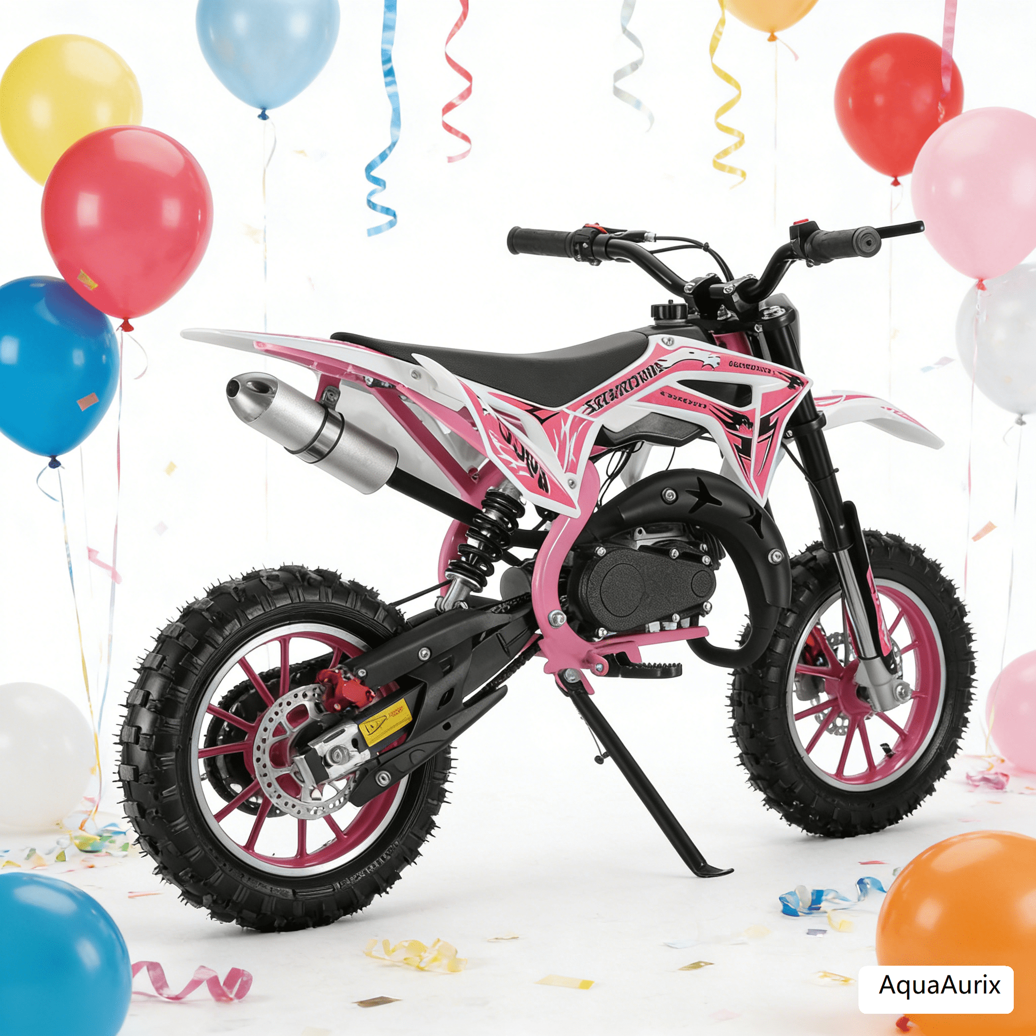 49cc Kids Dirt Bike,2-Stroke Mini Motorcycle,Gas Power Motocross with Off-Road Tires Shock Absorption Springs Seat Cushion Pocket Motorbike with Front Rear Disc Brakes Pink