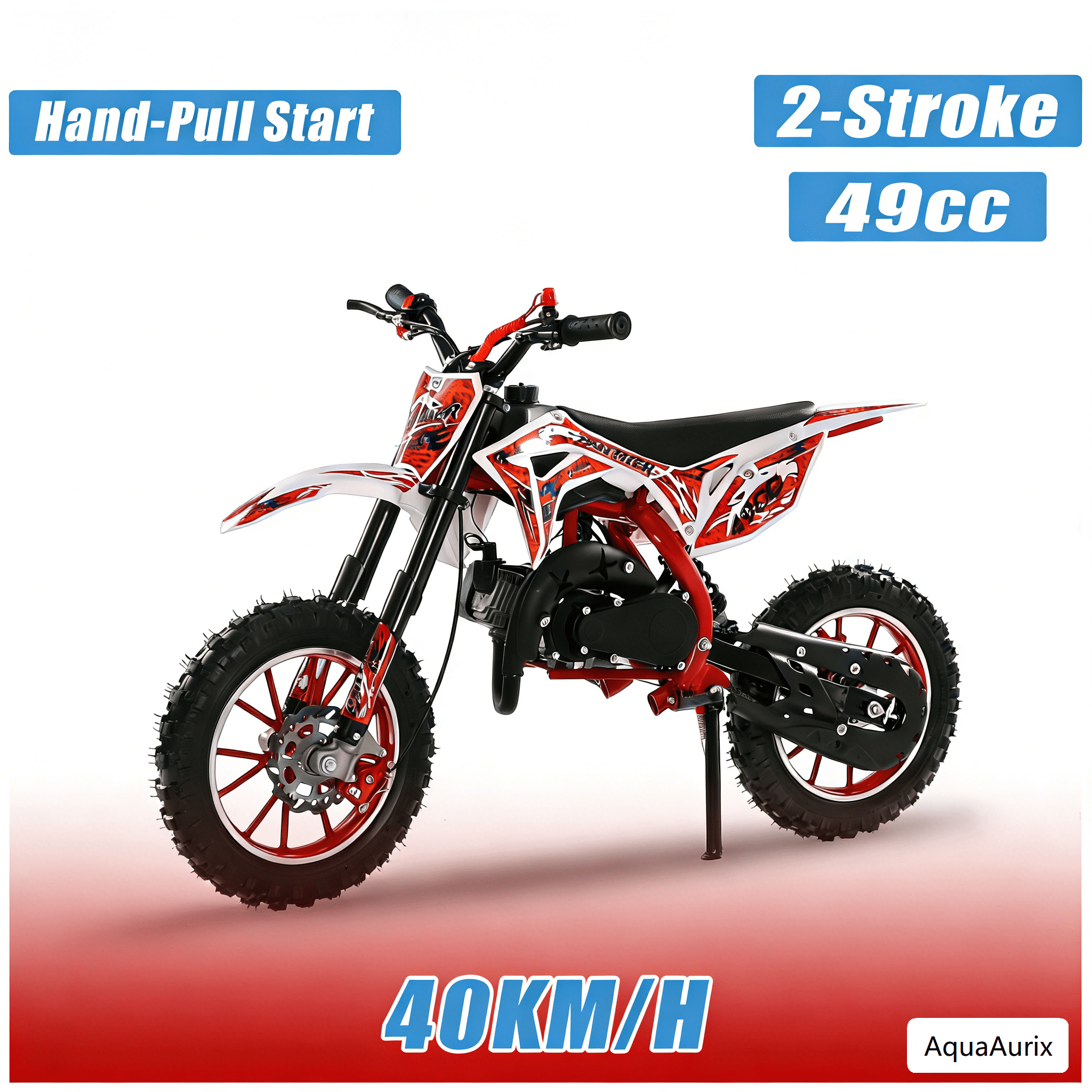 49cc Kids Dirt Bike,Dirt Bike for Kids 8-14,2-Stroke Off Road Mini Bike,Off-Road Motorcycle Gas Pocket Pit Trail Bike Pocket Motorbike with Front Rear Disc Brakes Racing Max Speed 40KM/H Red
