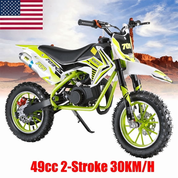 49cc Kids Dirt Bike, Gas Power 2 Stroke Dirt Bike Off Road Mini Motorcycle, Mini Dirt Bike for Kids & Adults, Pull Start Pit Bike, Speeds Up to 25 MPH for Uphill & Off-Road
