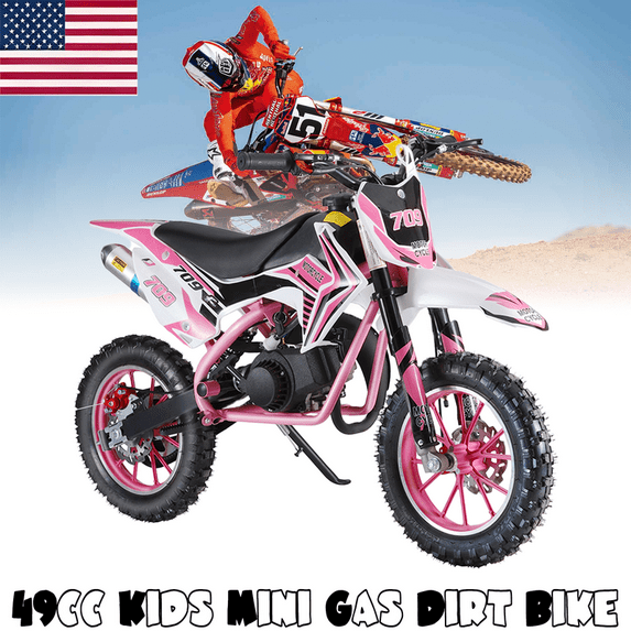 49cc Kids Dirt Bike Gas-Powered, 25 MPH Off-Road Motorcycle for Children Ages 6-12, High-Speed 2-Stroke Engine with Dual Disc Brakes & Anti-Slip Tires, 220 LBS Load Capacity, Beginner-Friendly Design