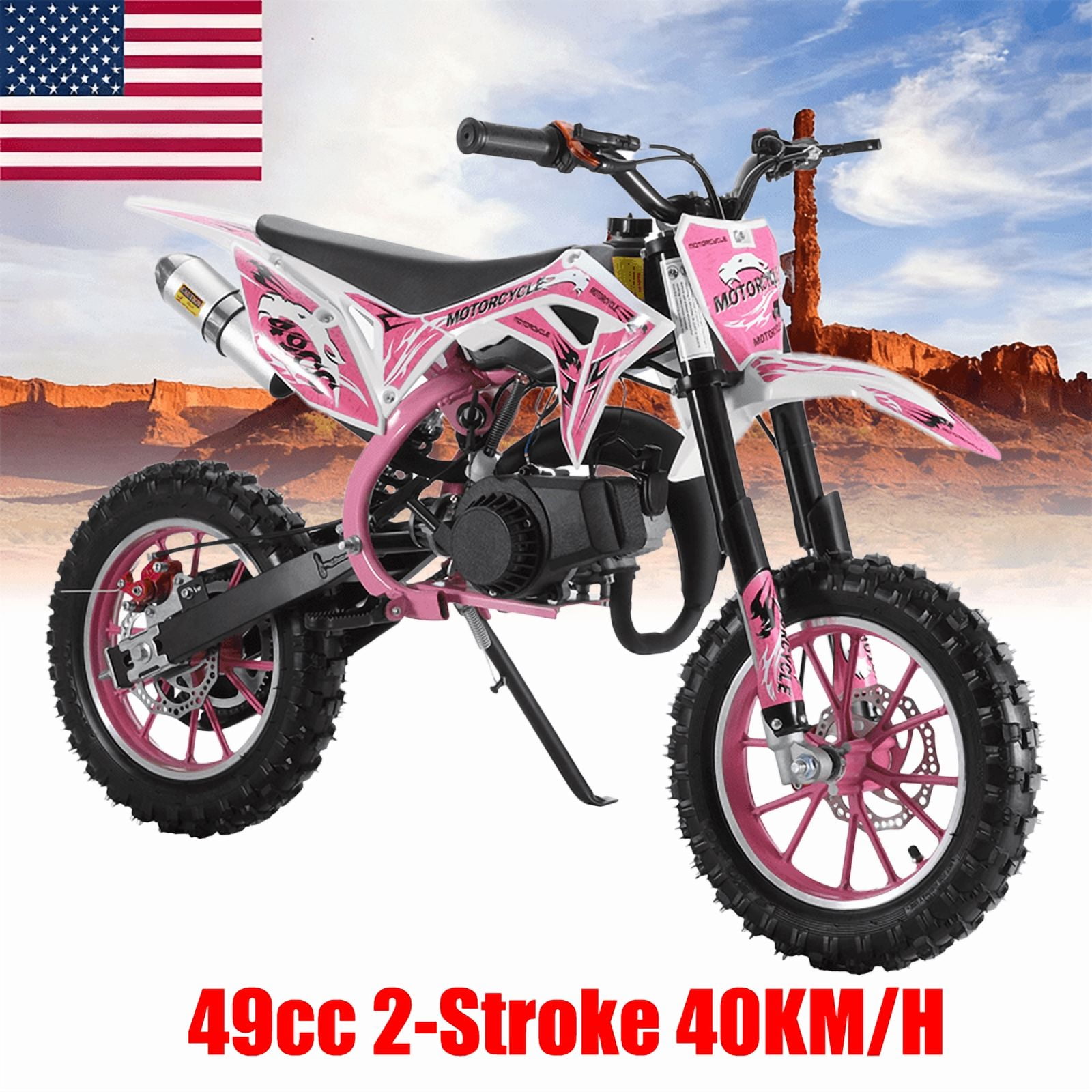 49cc Kids Dirt Bike, Mini Dirt Bike Gas Powered Off-Road Trail Bike, 2-Stroke Mini Motorcycle for Kids and Adults with Front and Rear Disc Brakes, Max Speed 40KM/H