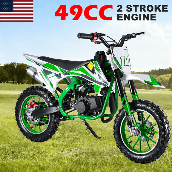 49cc Kids Dirt Bike, Mini Dirt Bike Gas Powered Off-Road Trail Bike, 2-Stroke Mini Motorcycle for Kids and Adults with Front and Rear Disc Brakes, Max Speed 40KM/H