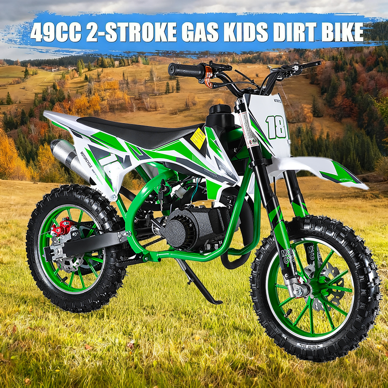49cc Kids Dirt Bike, Upgrade Gas Dirtbike Off Road Mini Motorcycle Gas Power Motocross Vehicles, Children Pocket Motorbike with Dual Disc Brakes, Ideal Gift for 8-16 Boys Girls, Loading 220LBS