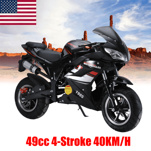 49cc Mini Gas Motorbike, 4-Stroke Off-Road Motorcycle for Kids, Youth Trail Bike with Shock Absorption Springs, Pocket Rocket Motorbike with Dual Disc Brakes, Hydraulic Shock, Kids Mini Dirt Bike