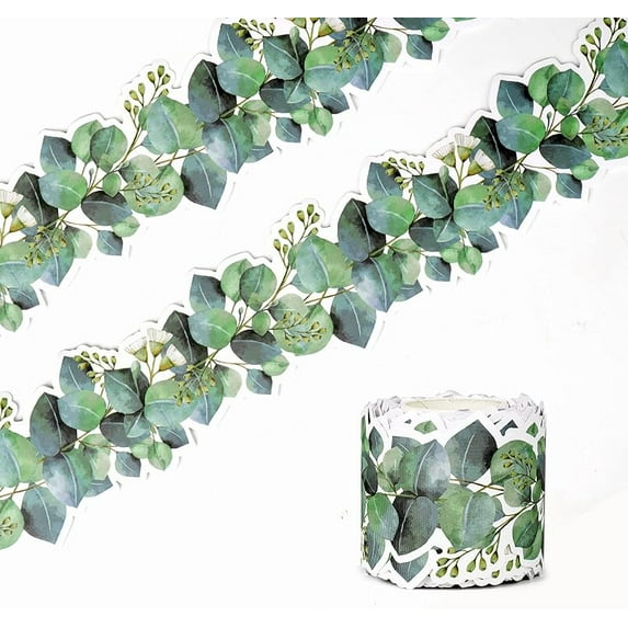 49ft Eucalyptus Die-Cut Border Trim Bulletin Board Classroom Border Trim Eucalyptus Themed Border Sticker for Photo Wall Bulletin Boards Desks Display Home and School Decorations Green