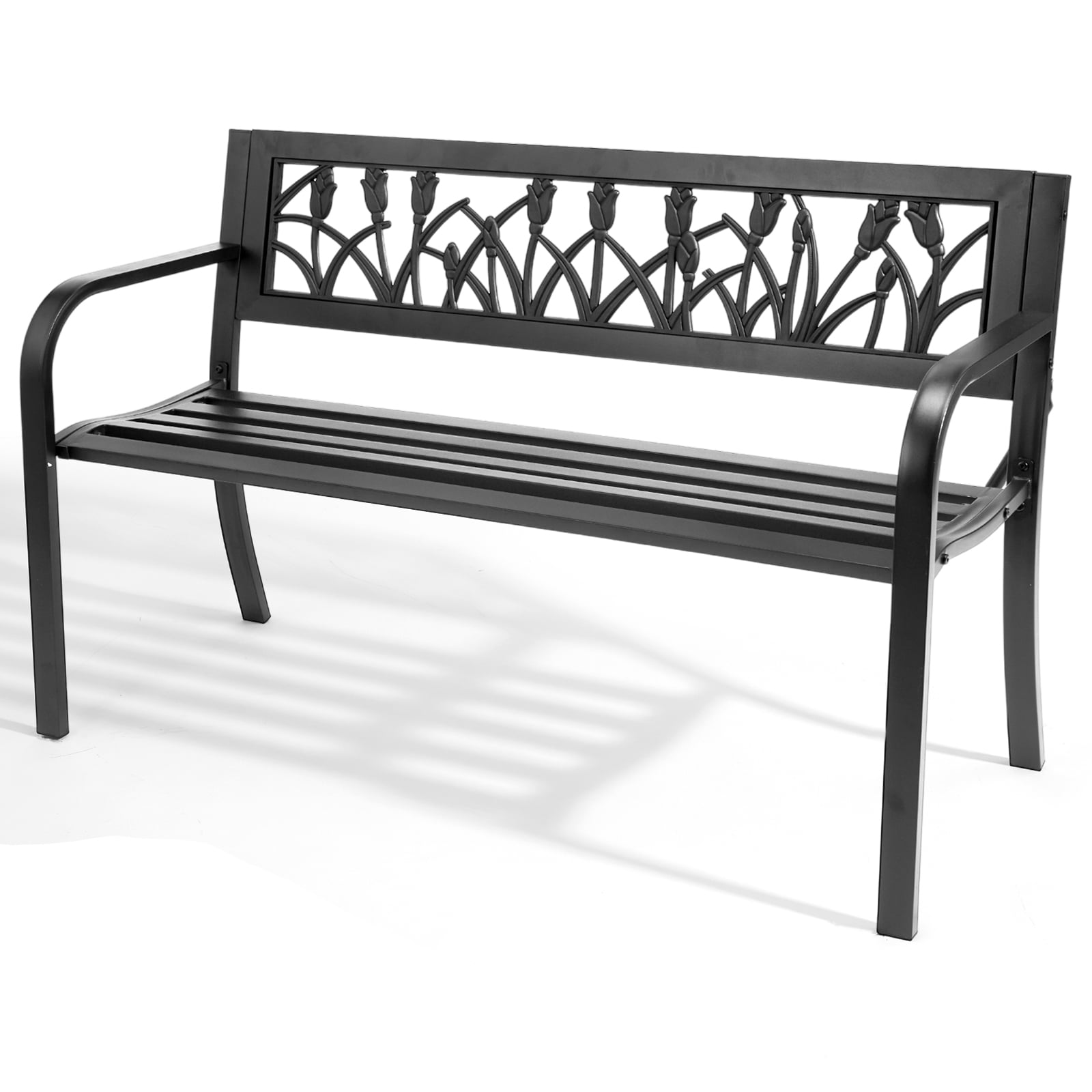 49in PVC Tulip Backrest Iron Bench, Black