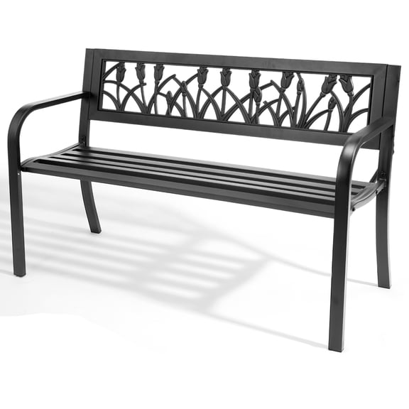 49in PVC Tulip Backrest Iron Bench, Black