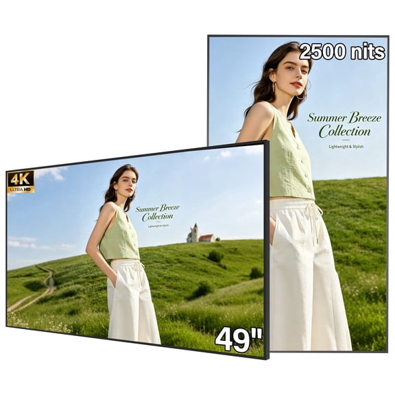 Pyimgus 49inch 4K Slim Fit Frameless Digital Kiosk, 2000nits Wall Mount Digital Signage, LCD Monitor Advertising Screen, CMS/U-Disk Plug&Play, 7/24 Timer Switch, HDMI/USB/WiFi/Android System
