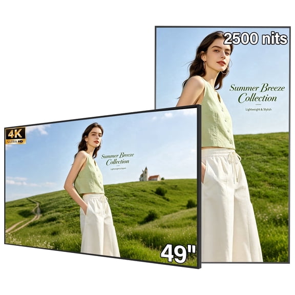 Pyimgus 49" 4K Slim Fit Frameless Digital , 2500nits High Brightness Wall Mount Digital Signage, LCD Monitor Advertising Screen, CMS/U-Disk Plug&Play, 7/24 Operation, HDMI/USB/WiFi/Android System