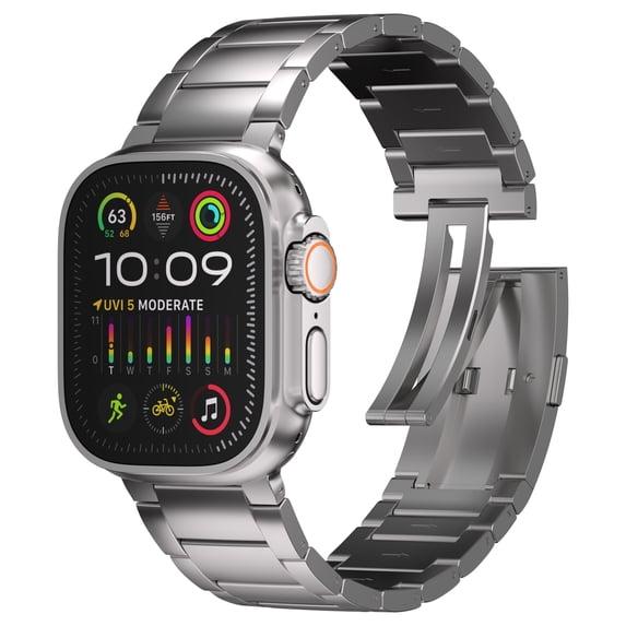49mm Titanium Band for Apple Watch Ultra 2 & 1 - Upgraded Folding Buckle, Durable Link, iWatch Strap, DLC Coating, Waterproof, One Size Fits All Bracelet in Titanium by Ultra Supply Co.
