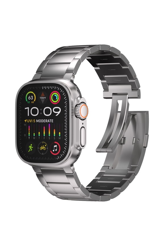 49mm Titanium Band for Apple Watch Ultra 2 & 1 - Upgraded Folding Buckle, Durable Link, iWatch Strap, DLC Coating, Waterproof, One Size Fits All Bracelet in Titanium by Ultra Supply Co.