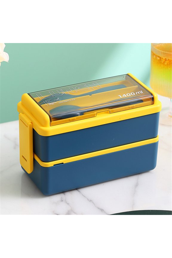 49oz Leakproof Stackable Lunch Box With Compartments, BPA Free Plastic Food Container For Meal Prep, Portable Bento Box For Work And Picnic, Blue Double Layer