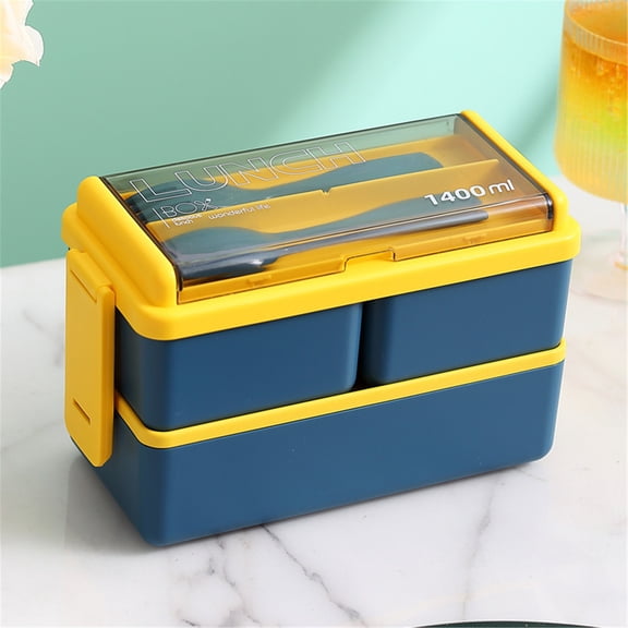 49oz Leakproof Stackable Lunch Box With Compartments, BPA Free Plastic Food Container For Meal Prep, Portable Bento Box For Work And Picnic, Blue Multi Compartment