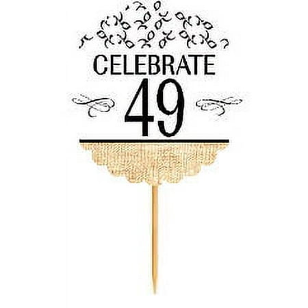 49th Birthday / Anniversary Novelty Burlap Cupcake Decoration Picks -12pack