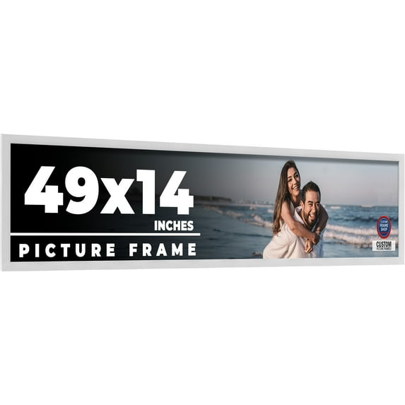 49x14 Frame White Solid Wood Picture Frame Includes UV Acrylic Shatter Guard Front, Acid Free Foam