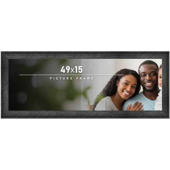 49x15 Frame Black Rustic Barnwood Solid Wood Picture Frame | 1.5 Inch Moulding Width | Includes UV