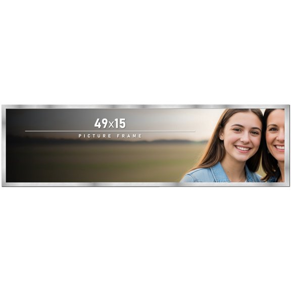 49x15 Frame Silver Stainless Steel Solid Wood Picture Frame | 0.75 Inch Moulding Width | Includes