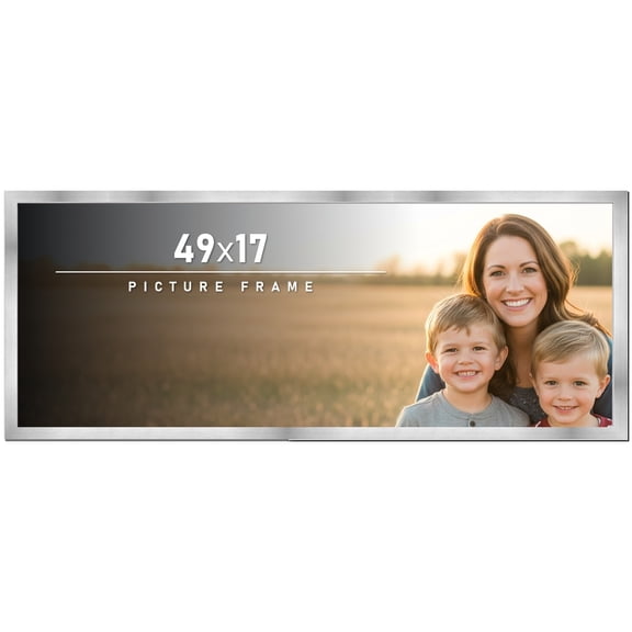 49x17 Frame Silver Stainless Steel Solid Wood Picture Frame | 0.75 Inch Moulding Width | Includes