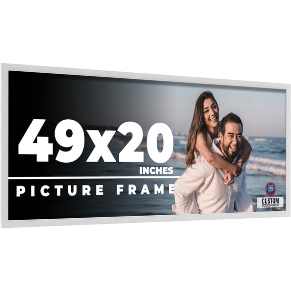 49x20 Frame White Solid Wood Picture Frame Includes UV Acrylic Shatter Guard Front, Acid Free Foam