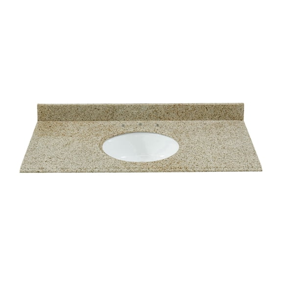49x22 Inch Bathroom Vanity Top, Desert Gold Granite with Undermount Porcelain Sink, 0.75" Thick (3/4 inch) and 4" High Backsplash, Pre-Drilled 8" Widespread Faucet Holes