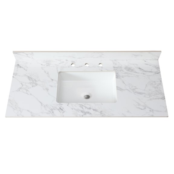 49x22 Vanity Sink Top | Pre - drilled for Faucet, Bathroom Upgrade | Engineered Stone, Elegant and Durable | Offers Safe Delivery and Setup