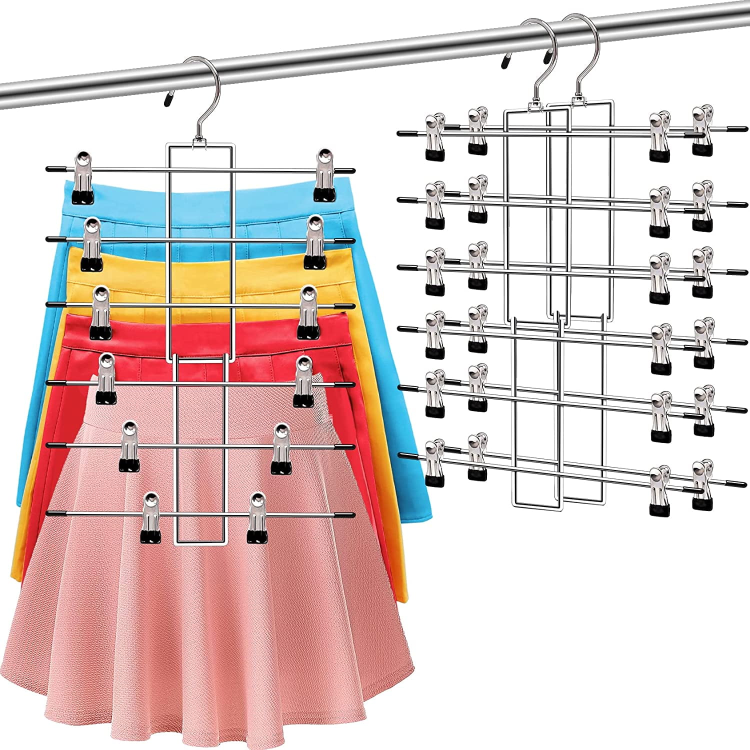 4ALL 6Tier Pant & Skirt Hanger, Heavy Duty Metal, Space Saving 3 Pack